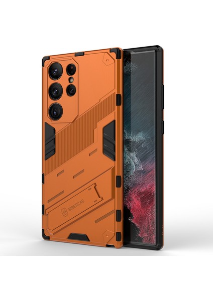 Samsung Galaxy S23 Ultra Için Kickstand Telefon Kılıfı, Düşmeye Dayanıklı Hibrit Pc + Tpu Koruyucu Kılıf-Turuncu (Yurt Dışından)