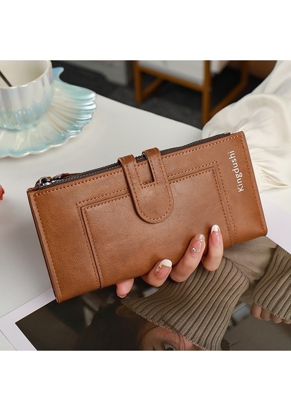 Tianzerunkadın Cüzdan Uzun Iki Katlı Fermuarlı Düz Üst Düzey Çok Kartlı Madeni Para Çantası (Yurt Dışından)