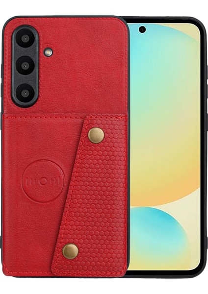 Samsung Galaxy A36 5g Kılıf Kart Yuvalı Kickstand Deri+Tpu Telefon Kılıfı-Kırmızı (Yurt Dışından)