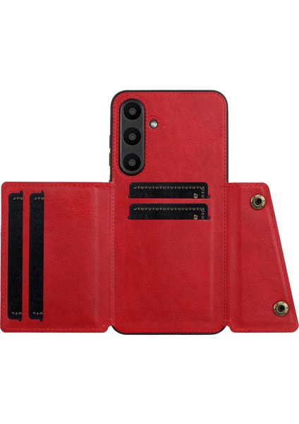 Samsung Galaxy A36 5g Kılıf Kart Yuvalı Kickstand Deri+Tpu Telefon Kılıfı-Kırmızı (Yurt Dışından) modelleri