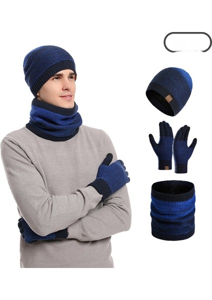 Yeni Örme Şapka Eşarp Eldiven Üç Parçalı Takım Elbise Erkek Kış Sıcak Şapka Eldiven Önlük (Yurt Dışından)