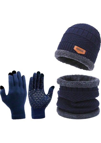 Örme Şapka Dokunmatik Ekran Yün Eldiven Kaymaz Kış Önlük Şapka Artı Polar Üç Parçalı Sıcak (Yurt Dışından)