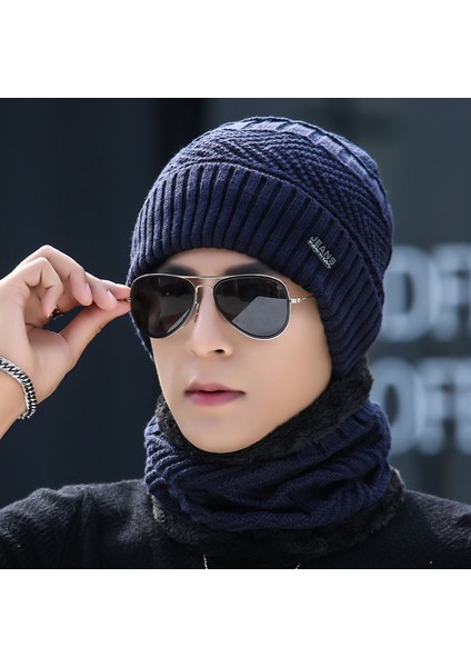 Kadife Ekstra Kalın Soğuktan Koruyan Erkek Örgü Yün Şapka Bisiklet Için Isıtmalı Kulak Koruyucu Şapka (Yurt Dışından)