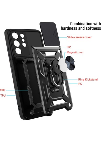 Samsung Galaxy S21 Ultra 5g-Siyah Için Sürgülü Kamera Kılıfı Pc+Tpu Darbeye Dayanıklı Çizilmeye Dayanıklı Ayaklı Telefon Kılıfı (Yurt Dışından) fiyatları