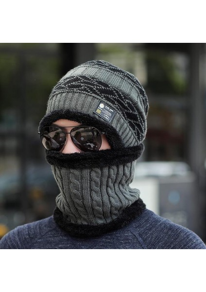 Kadife Ekstra Kalın Soğuktan Koruyan Erkek Örgü Yün Şapka Bisiklet Için Isıtmalı Kulak Koruyucu Şapka (Yurt Dışından)