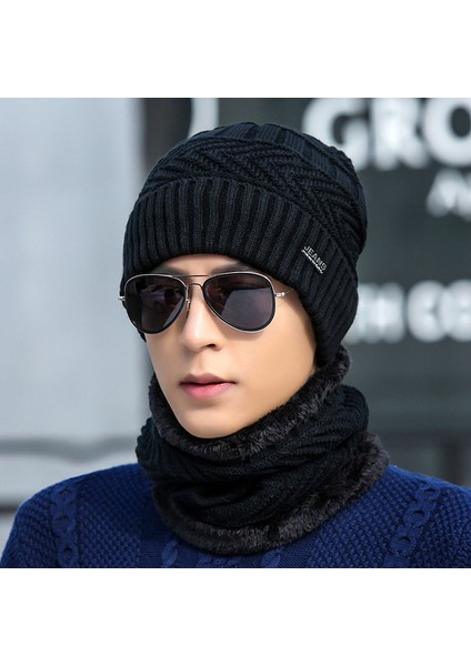 Kadife Ekstra Kalın Soğuktan Koruyan Erkek Örgü Yün Şapka Bisiklet Için Isıtmalı Kulak Koruyucu Şapka (Yurt Dışından)