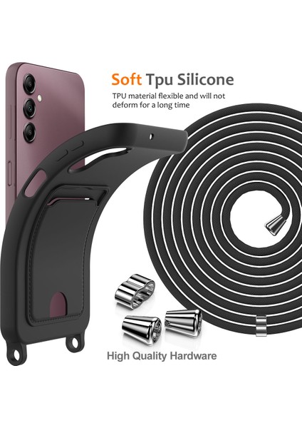 Samsung Galaxy A14 4g/5g Kılıf Kart Tutucu Sıvı Silikon Telefon Kılıfı ve Kordonu-Siyah (Yurt Dışından) fiyatları