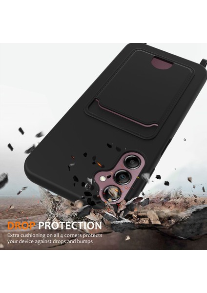 Samsung Galaxy A14 4g/5g Kılıf Kart Tutucu Sıvı Silikon Telefon Kılıfı ve Kordonu-Siyah (Yurt Dışından) modelleri