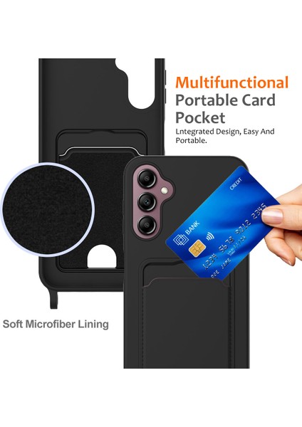 Samsung Galaxy A14 4g/5g Kılıf Kart Tutucu Sıvı Silikon Telefon Kılıfı ve Kordonu-Siyah (Yurt Dışından) indirimleri