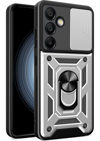 Samsung Galaxy S24 Fe Kılıf Pc+Tpu Kickstand Telefon Kılıfı Sürgülü Kamera Kapağı-Gümüş (Yurt Dışından)
