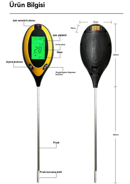 4'sü 1 Arada Sıcaklık Toprak Nem Ölçer Asitlik-Bazlık Ph Değeri Toprak Test Cihazı (Yurt Dışından) modelleri
