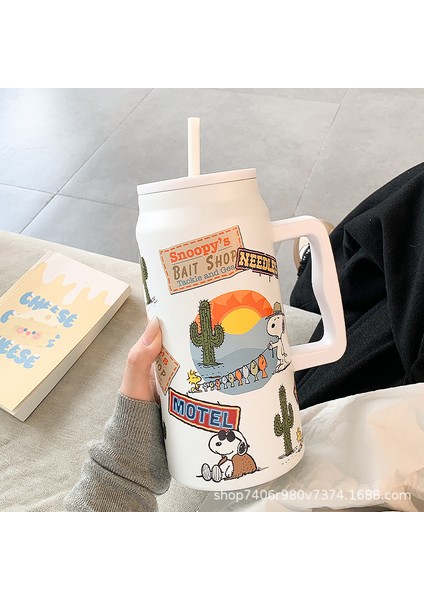 Snoopy Yalıtımlı Kupa Büyük Kapasiteli Pipetli Kupa (Yurt Dışından)
