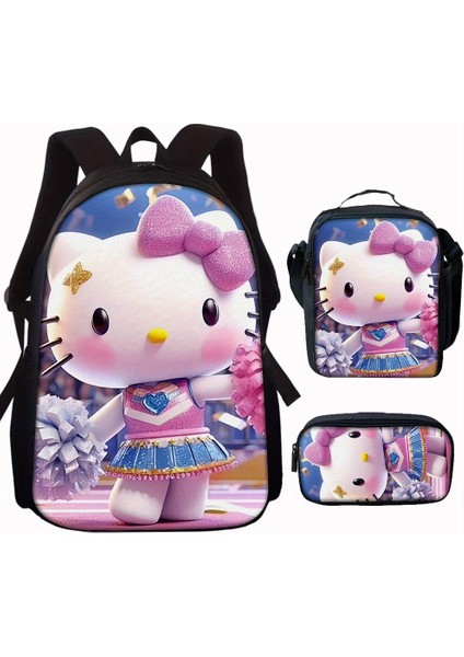 Çocuk Karikatür Sevimli Kitty Kedi Üç Parçalı Okul Çantası (Yurt Dışından)