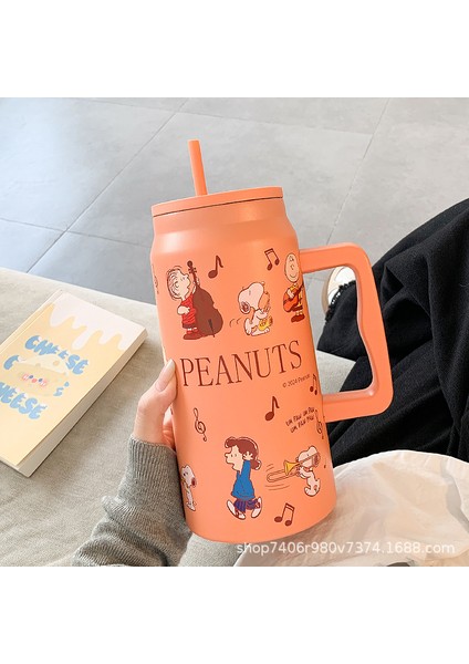 Snoopy Yalıtımlı Kupa Büyük Kapasiteli Pipetli Kupa (Yurt Dışından)