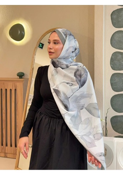 Retro Desenli Pamuk Şal Mena Serisi Haki Yaprak