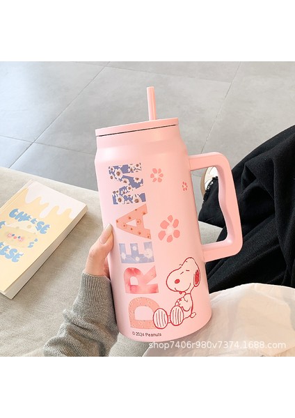 Snoopy Yalıtımlı Kupa Büyük Kapasiteli Pipetli Kupa (Yurt Dışından)