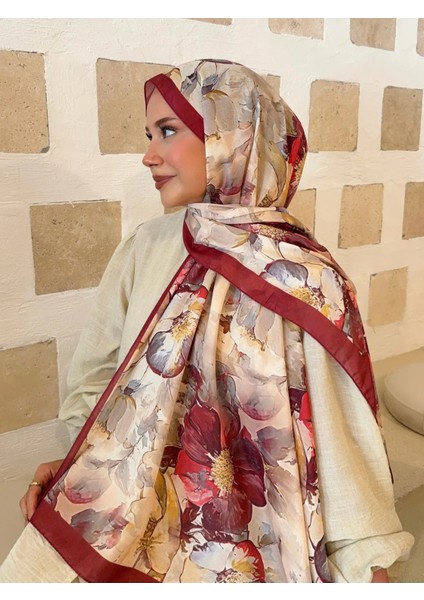 Desenli Pamuk Soft Şal Ilham Serisi Bordo-Krem fırsatları