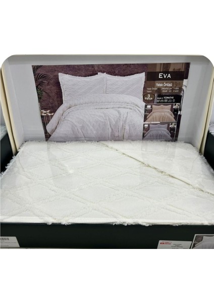 Jakarlı Sakallı Yatak Örtüsü Tek Kişilik Eva Krem