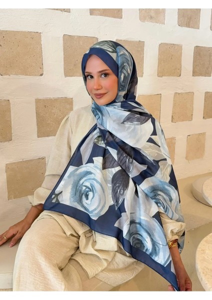 Desenli Pamuk Soft Şal Ilham Serisi Lacivert-Açık Mavi modelleri