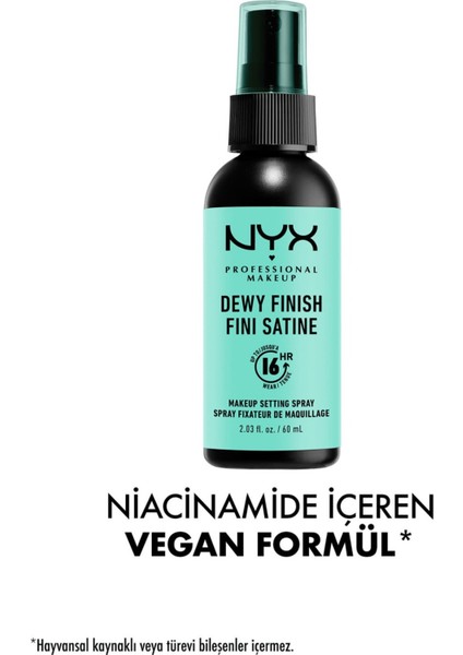 Dewy Finish Vegan Makyaj Sabitleme Spreyi – Tüm Cilt Tipleri İçin Nemli ve Işıltılı Etki