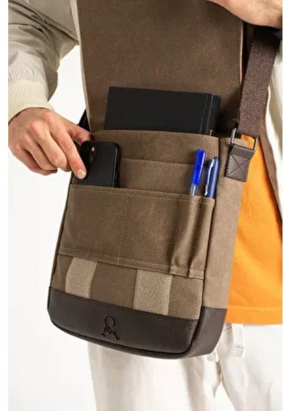 Mega 417 Unısex Kanvas Postacı Çantası Askılı Çanta Omuz Çanta Toprak-Kahve