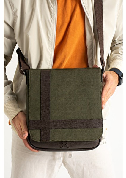 Mega 417 Unısex Kanvas Postacı Çantası Askılı Çanta Omuz Çanta Yeşil-Kahve fiyatları