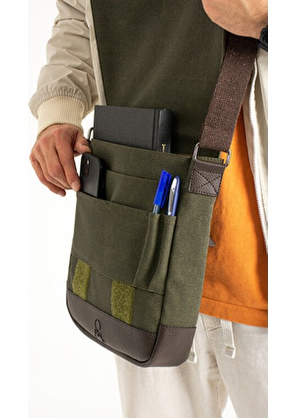 Mega 417 Unısex Kanvas Postacı Çantası Askılı Çanta Omuz Çanta Yeşil-Kahve modelleri