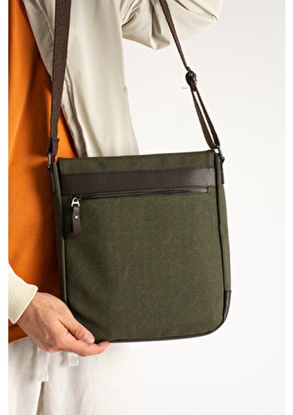 Mega 417 Unısex Kanvas Postacı Çantası Askılı Çanta Omuz Çanta Yeşil-Kahve fırsatları