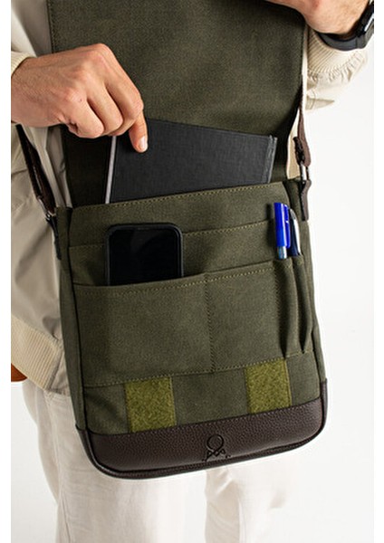 Mega 417 Unısex Kanvas Postacı Çantası Askılı Çanta Omuz Çanta Yeşil-Kahve indirimleri