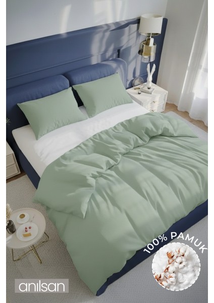 Düz Mint Yeşili Çift Kişilik Ranforce Nevresim Seti %100 Pamuk(Nevresim+Yastık Kılıfı)