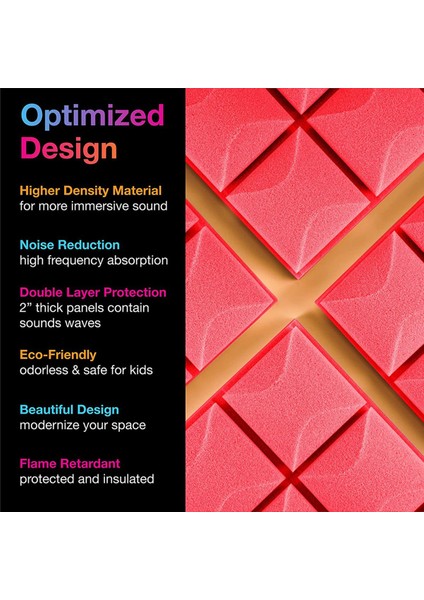12 Adet Akustik Köpük Paneller Ses Geçirmez Köpük Duvar Panelleri-Kırmızı (Yurt Dışından) indirimleri