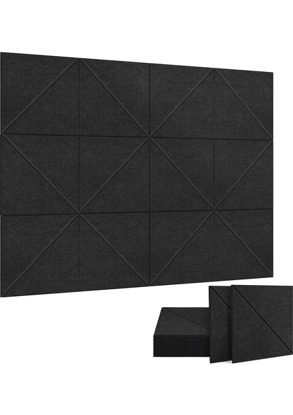 12 Paket Akustik Paneller, Dekoratif Ses Yalıtım Panelleri, Siyah (Yurt Dışından)