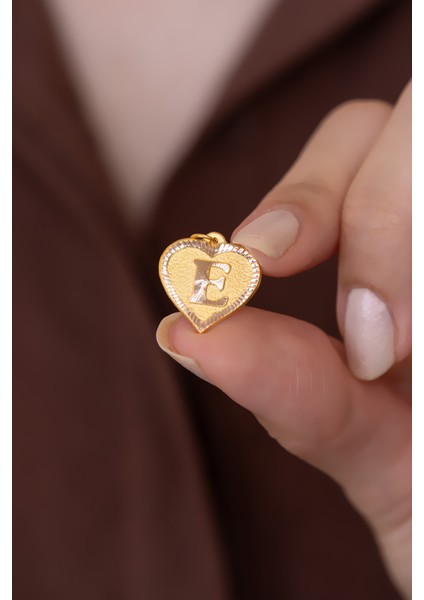 14 Ayar Altın Nostaljik Kalp E Harf Kolye Ucu