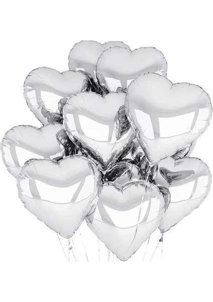 Metalize Parlak Gümüş Kalp Şekilli Uçan Balon Folyo 18 inç 45 cm 10 Adet (3791)