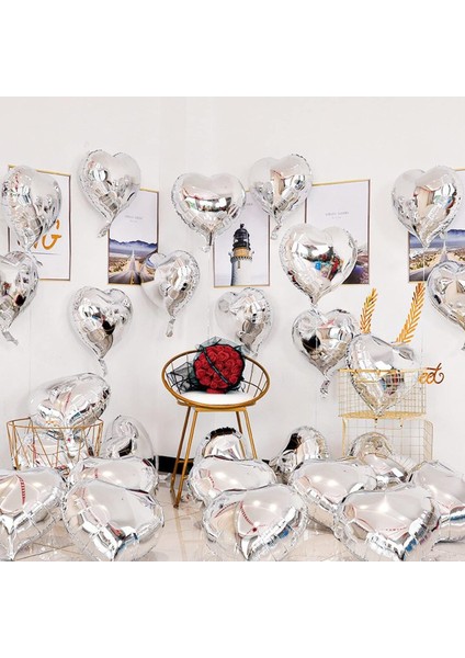 Metalize Parlak Gümüş Kalp Şekilli Uçan Balon Folyo 18 inç 45 cm 10 Adet (3791) fiyatları