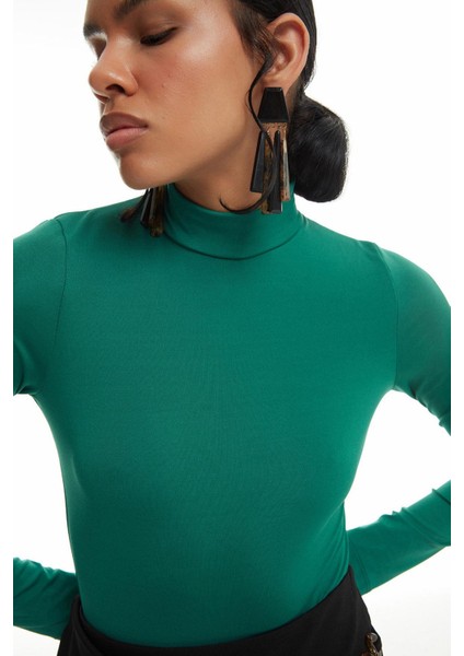 Balıkçı Yaka Bodysuit Koyu Yeşil fırsatları