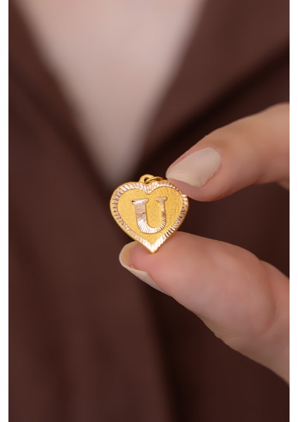 14 Ayar Altın Nostaljik Kalp U Harf Kolye Ucu fiyatları
