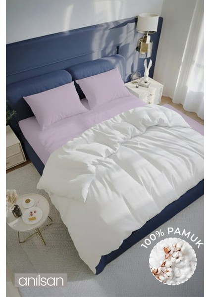 Düz Lila Çift Kişilik Ranforce Çarşaf Seti %100 Pamuk (Çarşaf+Yastık Kılıfı)
