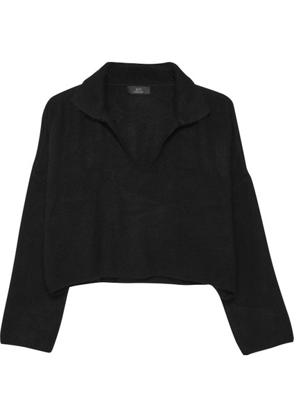 Gömlek Yaka Crop Kazak Siyah fiyatları