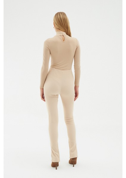 Beli Lastikli Yırtmaçlı Pantolon Bej indirimleri