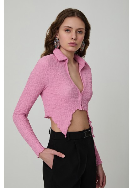 Bağlama Detaylı Crop Bluz Pembe fırsatları
