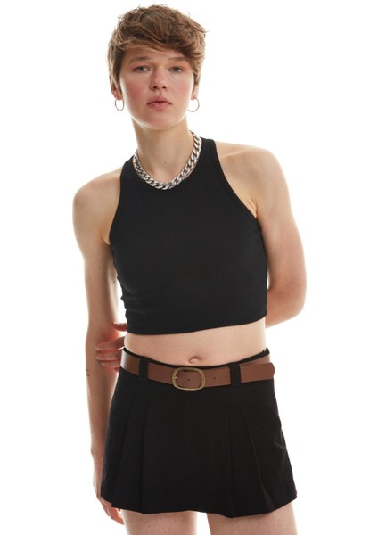 Halter Yaka Crop Bluz Siyah modelleri