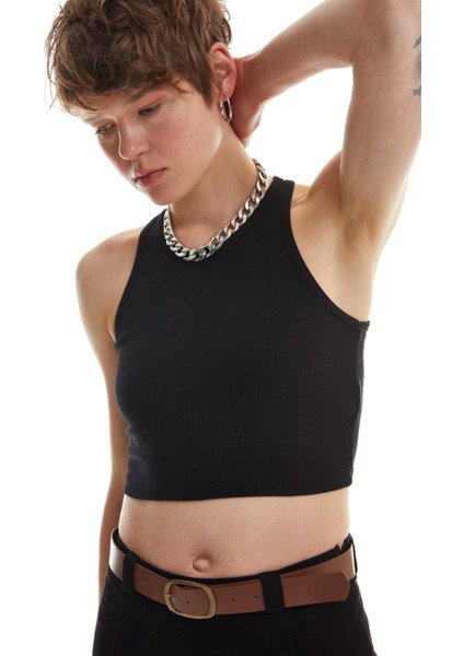 Halter Yaka Crop Bluz Siyah fırsatları