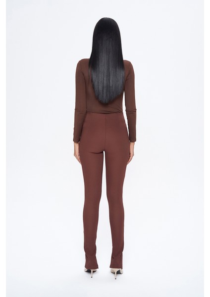 Beli Lastikli Yırtmaçlı Pantolon Kahve indirimleri