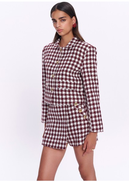 Düğme Detaylı Tüvit Ceket Bordo modelleri