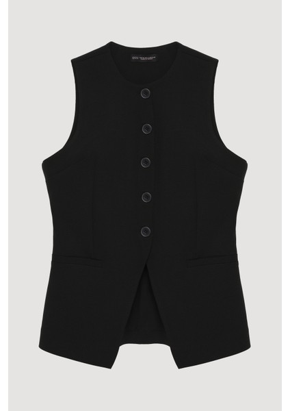 Düğmeli V Kesim Kolsuz Yelek Siyah fiyatları