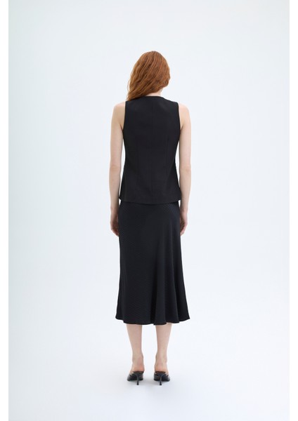 Düğmeli V Kesim Kolsuz Yelek Siyah indirimleri