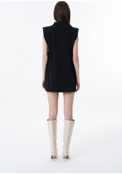 Polo Yaka Vatkalı Mini Elbise Siyah indirimleri