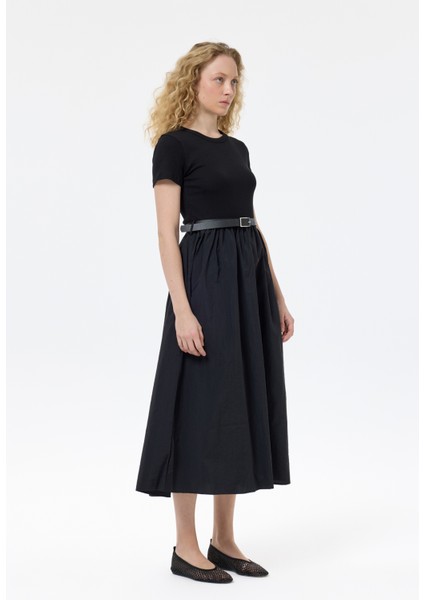 Beli Kemerli Basic Midi Elbise Siyah modelleri
