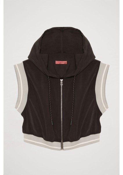 Kapüşonlu Fermuarlı Kolsuz Yelek Ceket Antrasit fiyatları